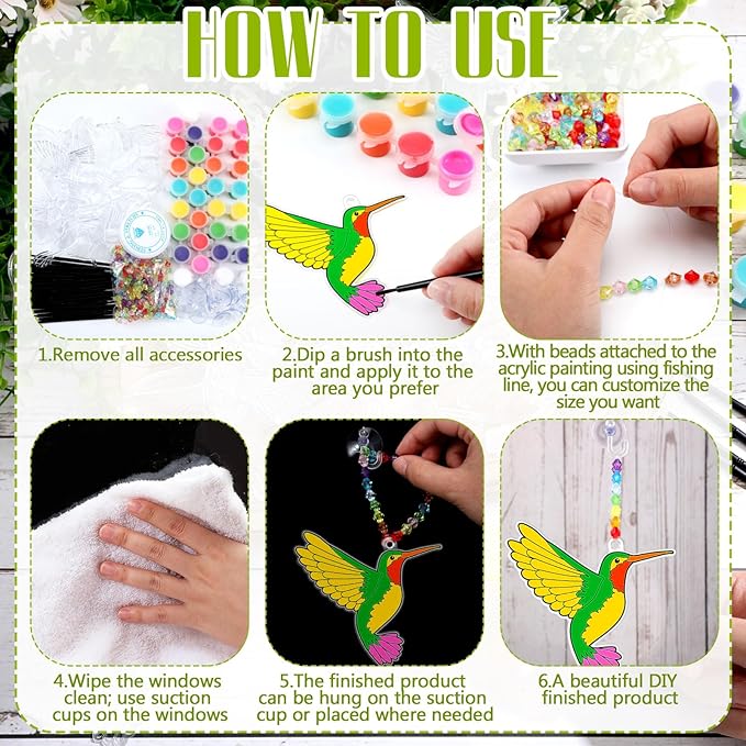 Yaomiao 30 Sets Summer Suncatchers Window Art Drawing Kits DIY Hummingbird Suncatcher Crafts Bulk Paint Your Own Window Hanging Ornaments for Home Birthday Party Favors Decor Gifts