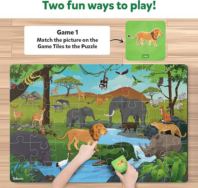 Skillmatics Floor Puzzle & Game - Piece & Play Wild Animals, Jigsaw & Toddler Puzzles, Educational Toy, Gifts for Boys & Girls Ages 3, 4, 5, 6, 7 (48 Pieces, 2 x 3 feet)