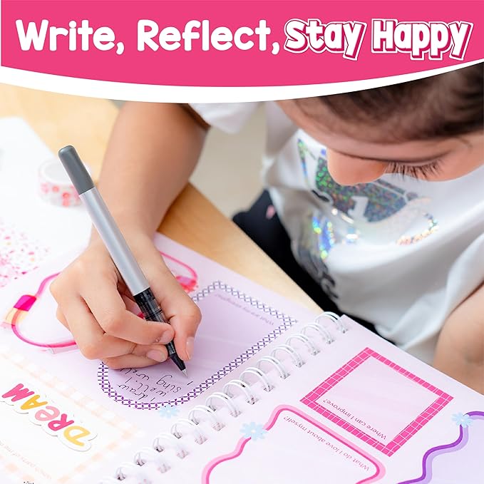jackinthebox DIY Journal for Girls Ages 8-12, 242 pcs, Journaling kit, Tween Scrapbook, Includes 10 Mental Health Exercises, Girls Diary 8 9 10 11 12 Years