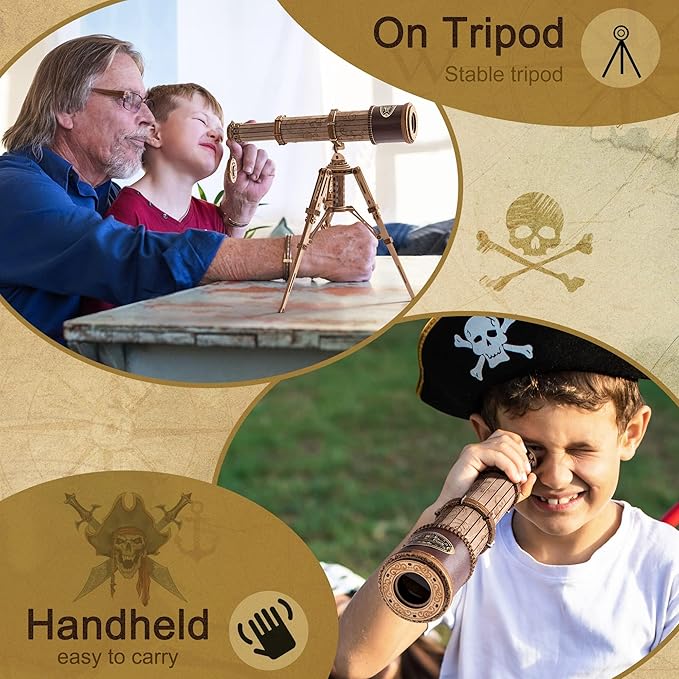 ROKR 3D Puzzles for Adults Wooden Telescope Building Model Kit with Tripod for Adults -3X Magnification Science Kit Gifts for Boy/Girls