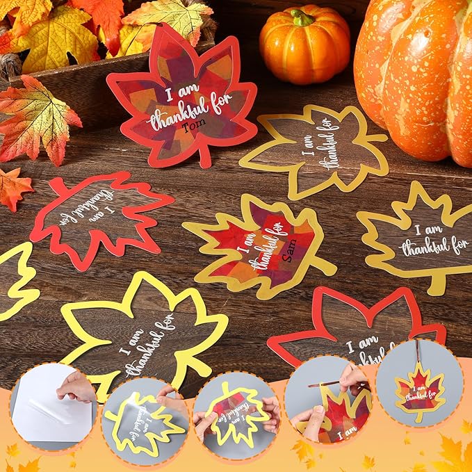Chiisong 24 Sets Fall Maple Crafts Kit DIY Tissue Paper Sign Crafts for Back to School Fall Harvest Thanksgiving Religious Christian Party Fun Home Actives