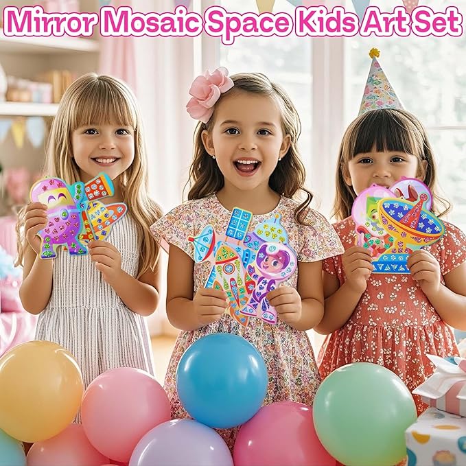 iGetooy 10 Sets DIY Mosaic Stickers for Kids, Space Art Craft Kit with 720+ Stickers, Travel Toys for Kids, Birthday Gifts for Girls and Boys 3-8 Year Olds