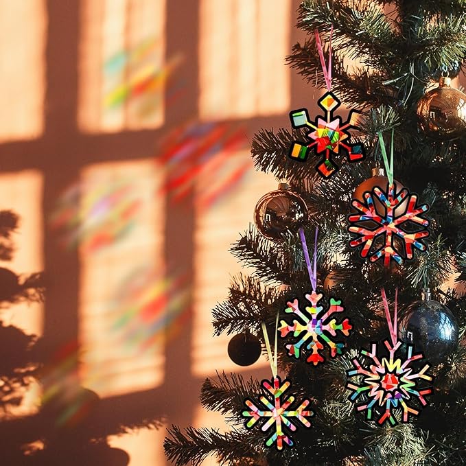 EggSun 36 Sets Snowflake Suncatchers Craft Kit for Kids Ornaments Stained Glass Effect Window Arts and Crafts Kit for Classroom Holiday Birthday Projects Home Favors Decorations Ages 4 8 12