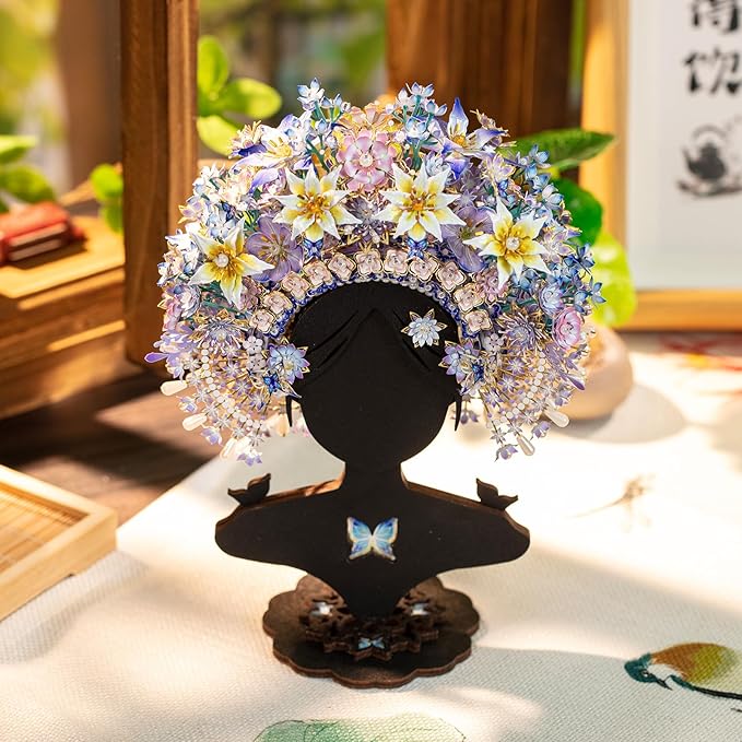 MU 3D Metal Puzzle Models Kits Wooden Puzzles Head-Pinned Flowers Crown, Head Jewelry Craft Work Miniature Building, DIY Set Birthday New Year Girlfriend Gifts Home Desk Office Decor New Year Gift