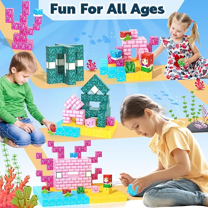 Magnetic Blocks - Build Mine Magnet World Ocean Set, Magnets Building Toys for Kids Ages 3-5 4-8, STEM Montessori Sensory Toys for Toddler 3+ Year Old Girls Boys, Classroom Must Haves Supplies