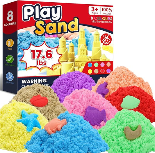 FURWEY 17.6lbs Play Sand,Mixed Packaging of 8-Color Sensory Sand,Suitable for Children to Shaping, Squeezing and Molding
