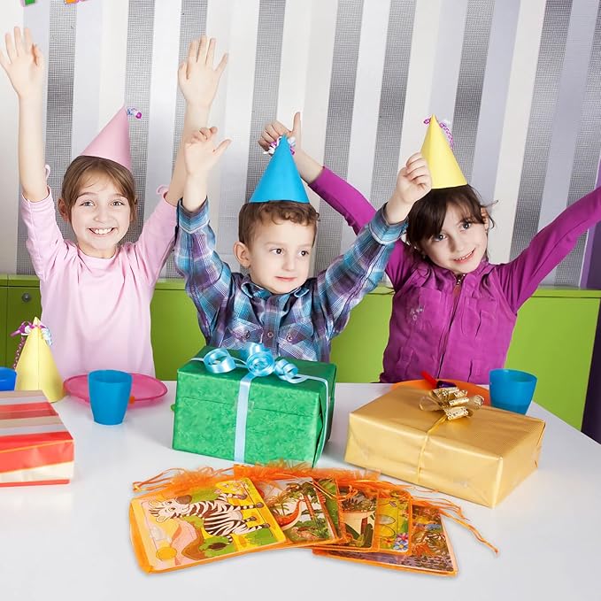 SANNIX 12 Pack Dinosaurs Animals Jigsaw Puzzles with 12 Organize Bags Wooden Dinosaurs Toddlers Puzzles for Kids Ages 3-6 Party Favors Educational Learning Travel Toys for Boys and Girls