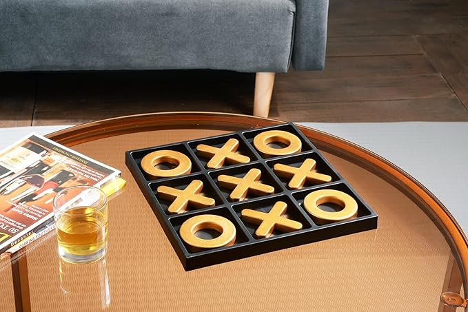 Classic Tic Tac Toe Game, Strategy and Fun Games for Kids, Tabletop Board Games, Party Favours for Kids,Golden Tic-Tac-Toe Board Temperament Home Décor,Gold