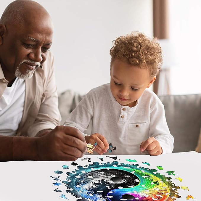 Mys Aurora Unique Wooden Jigsaw Puzzles - Yin Yang Mandala, 500 Pcs King Size 16.8" x 16.8", Original Mandala Wood Puzzle, Beautiful Package, Best Gift for Adults