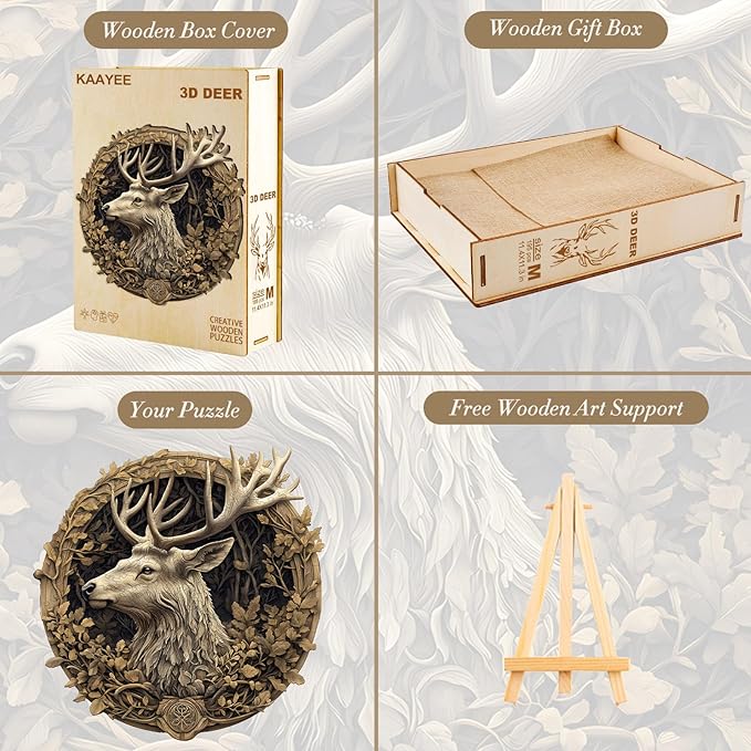 KAAYEE Wooden Puzzles for Adults, 3D Vision Effect 3D Deer Wooden Jigsaw Puzzles Unique Shape Advanced Wood Puzzle Adult, 3D Effect Flat Puzzle Birthday Gifts Family Game (17.3 * 17.1in 425pcs)