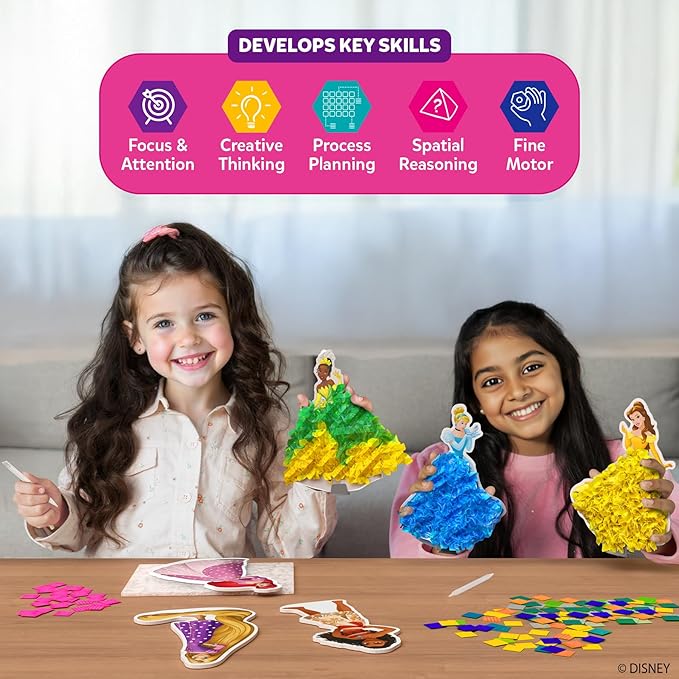 Skillmatics Poke-in Art - Disney Princesses, Mess-Free Fun for Kids, DIY Wood Craft Kits, Creative Activity, Gifts for Girls Ages 4, 5, 6, 7, 8, 9, Includes Cinderella, Ariel, Moana, Rapunzel & More