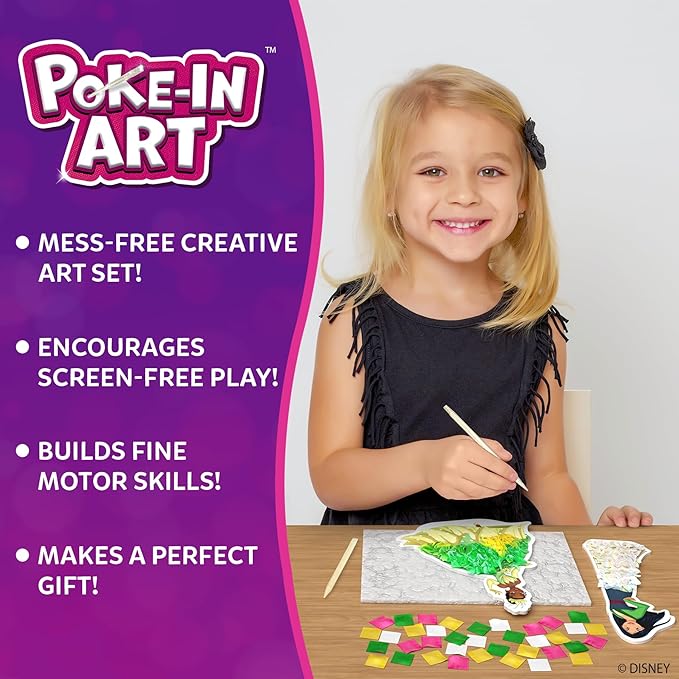 Skillmatics Poke-in Art - Disney Princesses, Mess-Free Fun for Kids, DIY Wood Craft Kits, Creative Activity, Gifts for Girls Ages 4, 5, 6, 7, 8, 9, Includes Cinderella, Ariel, Moana, Rapunzel & More