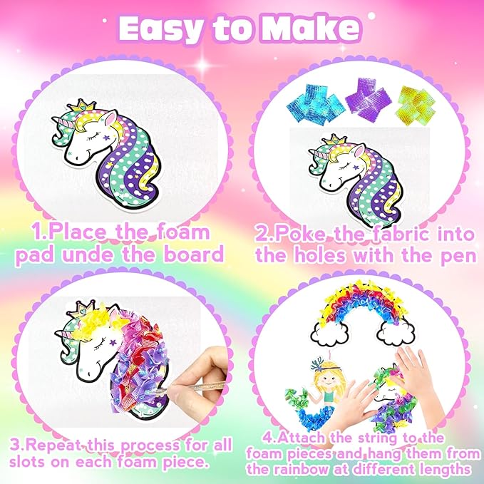Poke in Fun Art Fabric Craft, Arts and Crafts for Kids,DIY Craft Kits,Create Mess Free Craft,Art Activity Birthday Christmas Gift Ideas for Children,Rainbow Toys for Girls and Boys Ages 4-10+