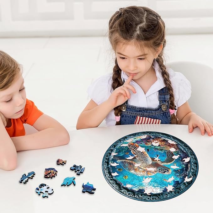 Wooden Puzzle for Adults โ Unique Sea Turtle-Shaped Jigsaw, Ocean Animal Design Brain Teaser for Kid & Teen 220 Pieces, 10"x10", Ships as Whole Puzzle Board, Gift-Ready Box, Fun Family Game,