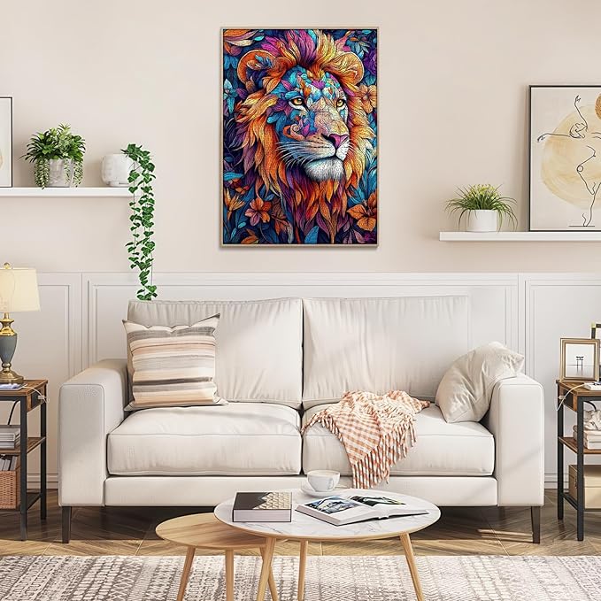 1000 Piece Puzzle for Adults - Colorful Lion Abstract Art Jigsaw Puzzle 1000 Pieces, Premium Thick Cardboard, Flowers Design, 20x28 Inch