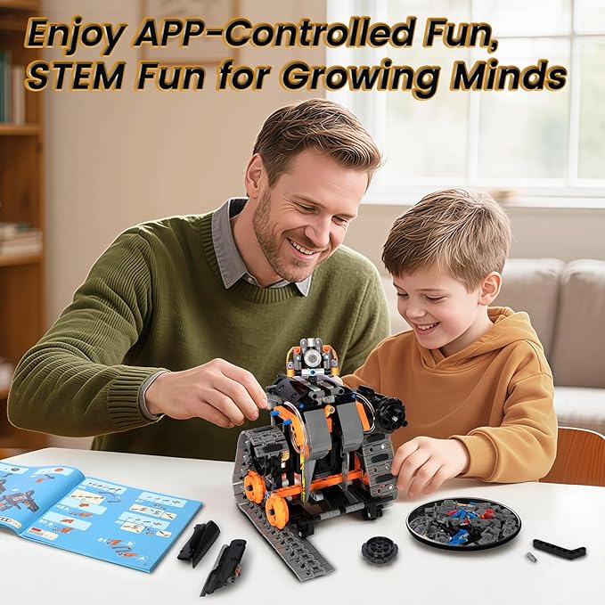 5 in 1 STEM Building Toys for Kids 6-14, Remote & APP Controlled Stunt Tank Robot Race Car Building Kit, 554 PCS Erecor Set with Cool Lights, for 8,9,10,11,12+ Year Old Boys