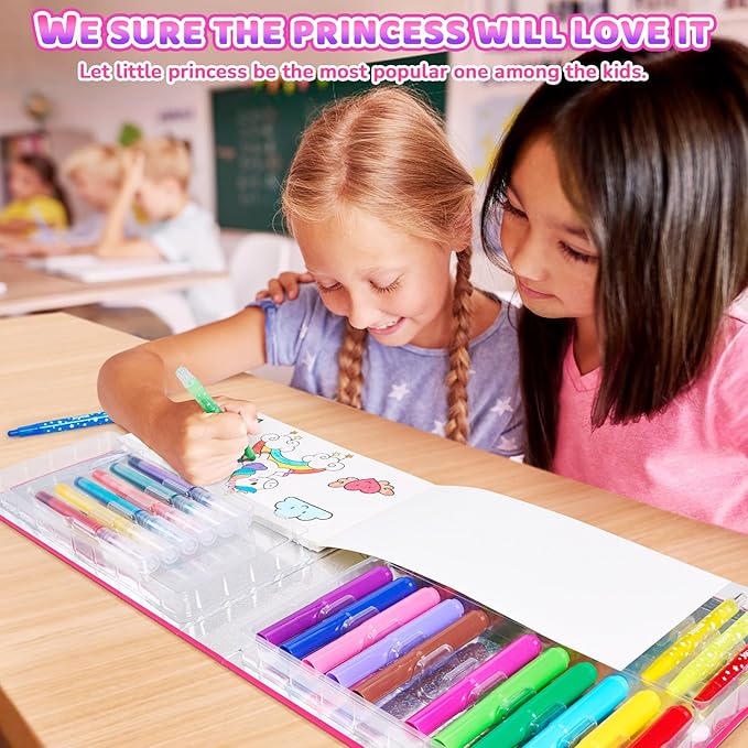 JoyCat Magical Unicorn Drawing kit for Kid,55 Pcs Stationery Kit with Washable Scented Marker&Twist Crayon,Glitter Marker,Ideal Gift for Girl Aged 4-10,Fun and Creative Art & Craft Supply