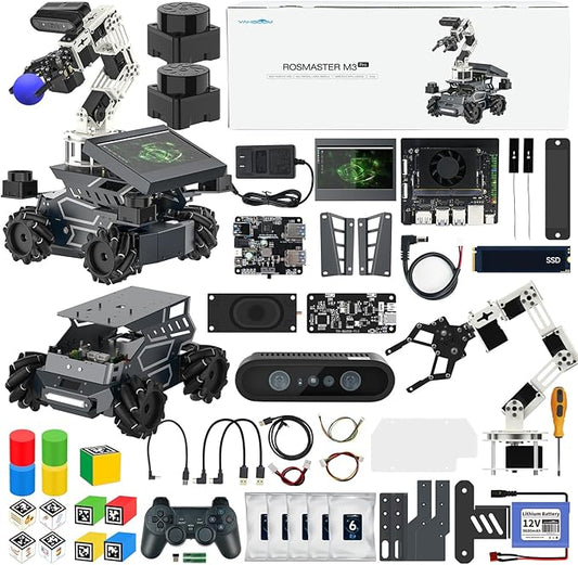 Yahboom ROS2 Robot Kit with Jetson Orin Nano 8GB Super Large AI Model with 6DOF Robotic Arm, 7-inch HD Display,AI Voice Interaction Module Provides AI Vision App Control