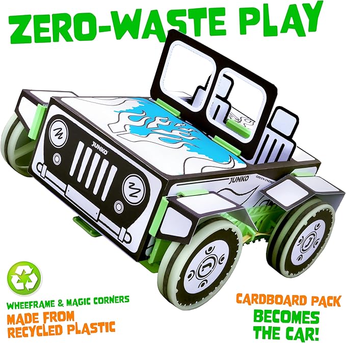 JUNKO DIY Toy Car Kit for Kids – Build, Color & Customize – Pull-Back Car – STEM Craft Project Ages 6–10 – Recycled, Reusable, Fun for Parent & Child