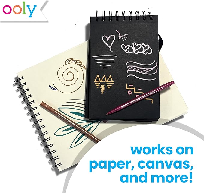 Ooly Metallic Colored Felt Tip Markers Set of 12, Unique Solid Colors for White or Black Paper, Drawing and Coloring Pens for Kids and Adults, Colorful School Supplies for Any Arts and Crafts