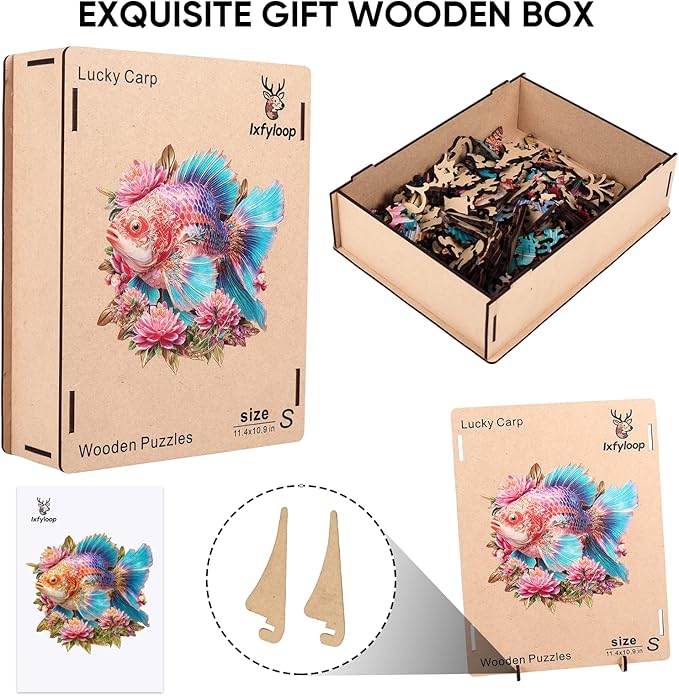 Wooden Puzzles for Adults 497 Pieces, Lucky Carp Wooden Jigsaw Puzzles, Art Adult Puzzles, Irregular Puzzles Creative Gift for Adults and Kids Family Brain Game, 16.2x17 inch