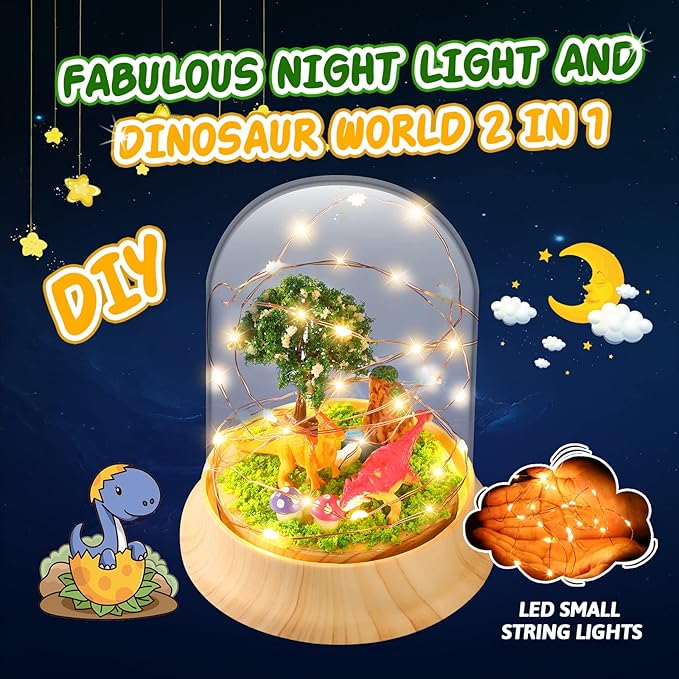 Laclun Dinosaur Night Light(USB Upgrade Version),Build Your Own Dinosaur Toys for Kids,DIY Fairy Art and Crafts, Craft Kit-The Ideal Birthday Christmas Gifts for Kids 4-10 with Greeting Card
