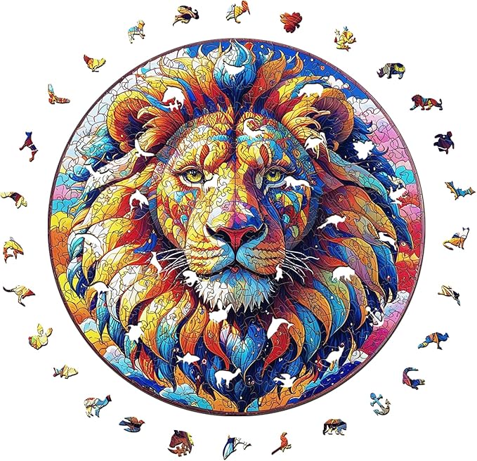 Wooden Puzzle for Adults โ Unique Lion-Shaped Jigsaw, Animal Style Brain Teaser for Kids & Teens, 220 Pieces, 10"x10", Ships as Whole Puzzle Board (No Loose Pieces), Gift-Ready Box, Fun Family Game