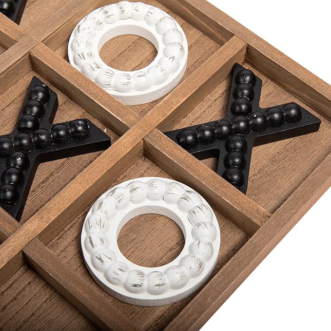 GENMOUS Wooden Tic Tac Toe Game Board for Seniors Family Indoor, 10.6 Inch Rustic Giant Tic Tac Toe Coffee Table Decor, Fun for Family Travel Outdoor Game Room Decor