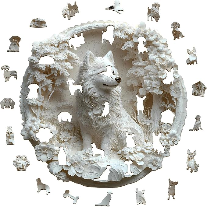 Wooden Puzzles for Adults, Wooden Jigsaw Puzzles for Adults Kids, 3D Paper Samoyed Unique Shaped Wood Puzzles Adult, Birthday Gifts for Friends Family Game, Home Decor(13.4 * 13.3in 295pcs)
