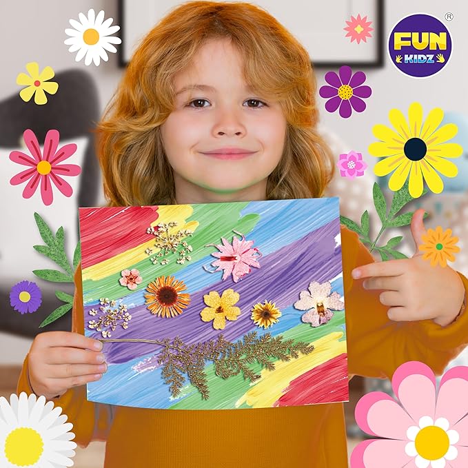 Creative Flower Press Kit for Kids, FunKidz 9 Layers Wooden Pressed Flowers Plants Art with Frames DIY Set Make Bookmarks Decorate Cards Craft Gift for Girls Boys