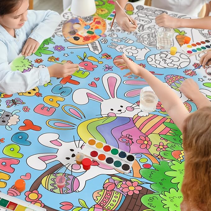 Gatherfun Easter Party Activity Poster - 31.5 x 72 Inches,Easter -Themed Happy Easter Party, Versatile Paper Coloring Banner/Table Cover for School Parties and Special Events Decoration