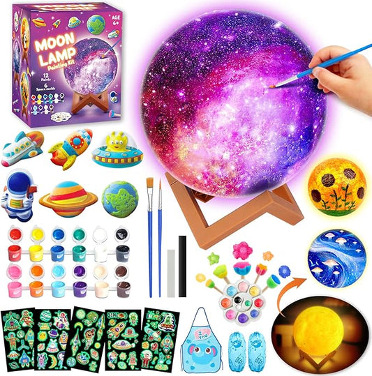 Goody King Paint Your Own Moon Lamp Kit, DIY 3D Space Moon Night Light, Crafts for Teens Girls Boys, Arts & Crafts for Kids Ages 8-12, Art Supplies Christmas Craft Birthday Gift for Kids Ages 3+