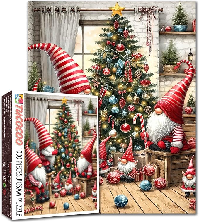 1000 Piece Jigsaw Puzzles for Adults Christmas Gnome Family Painting,Festival Dwarf Jigsaw Puzzle 1000 Pieces Xmas Tree Puzzles Family Fun Game DIY Craft Living Room Decor Merry Christmas Gift