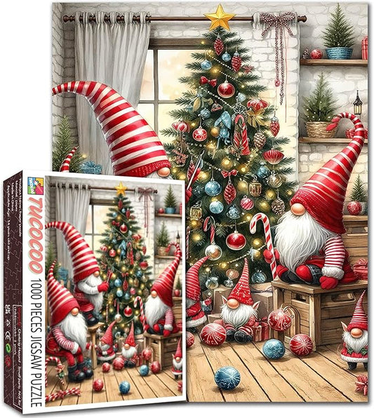 1000 Piece Jigsaw Puzzles for Adults Christmas Gnome Family Painting,Festival Dwarf Jigsaw Puzzle 1000 Pieces Xmas Tree Puzzles Family Fun Game DIY Craft Living Room Decor Merry Christmas Gift