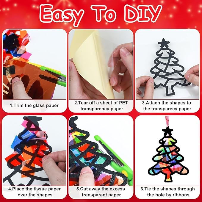 EggSun 36 Sets Christmas Tree Suncatchers Craft Kit for Kids Ornaments Stained Glass Effect Window Arts and Crafts Kit for Classroom Holiday Birthday Projects Home Party Favors Decorations Ages 4 8 12