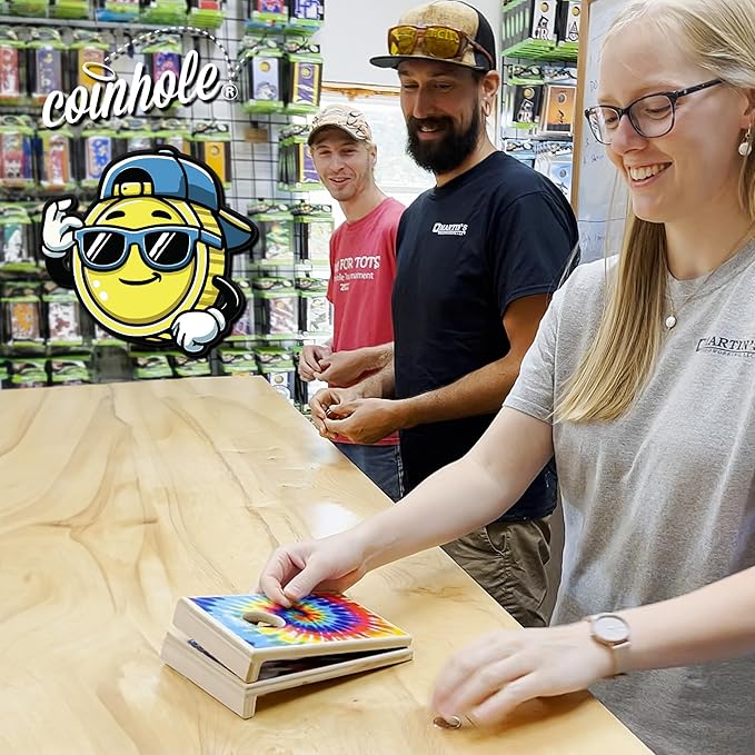 Coinhole Desktop Coin Bouncing Party Game Set | Tabletop Cornhole Board Game | Small Cornhole Travel Game Includes Coins