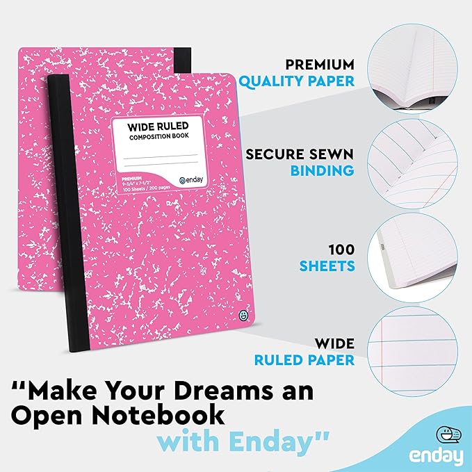 Composition Notebooks Wide Ruled Paper Bulk, Hard Cover Composition Notebook, Premium Lined Composition Books, 100 Sheets Ruled Notebook (48 Pack) - by Enday