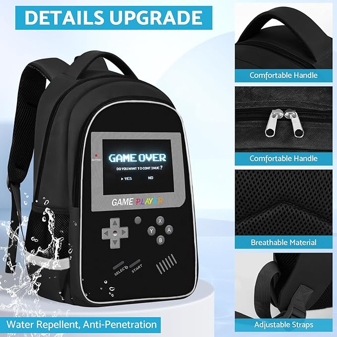 School Backpack For Boys - Gamer Boys Backpack For Kids Children Teens Elementary Middle School - Ages 6-18,17″