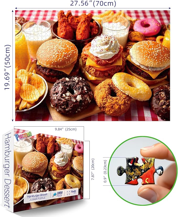 1000 Piece Jigsaw Puzzle for Adults Fast Food Feast Burgers Fries Donuts Sweet Desserts Challenging 1000pc Puzzle Game Family Fun Activity(27.6" x 19.7")