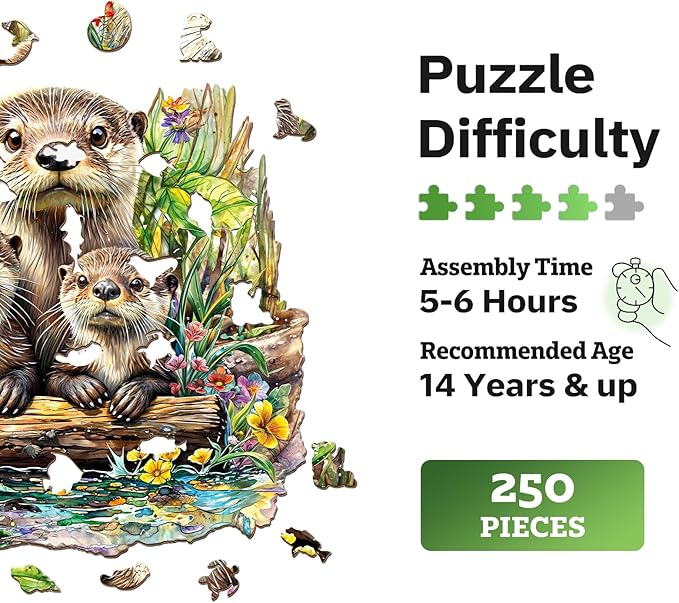 Jigfoxy Wooden Puzzles for Adults, Otter Wood Puzzles Adult, Unique Animal Shape Wooden Jigsaw Puzzles for Adults, Birthday Gifts for Puzzle Lovers, Family(L-13.4 * 12.8n-250pcs)