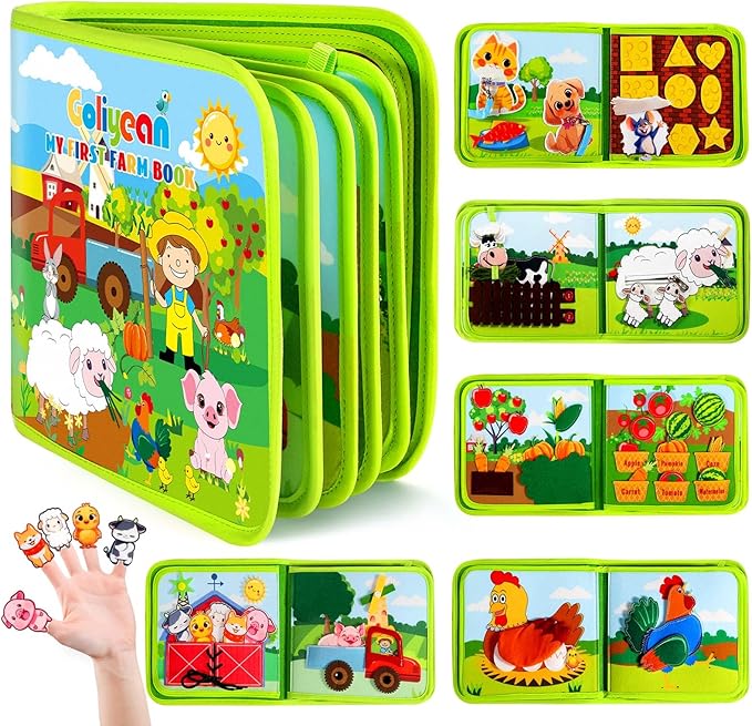 Montessori Busy Book for Toddlers 1-3, Busy Board Montessori Toys for 1 Year Old Boy Girl Birthday Gift, Educational Learning Sensory Activity Books, Quiet Book Travel Toys for Airplane Car