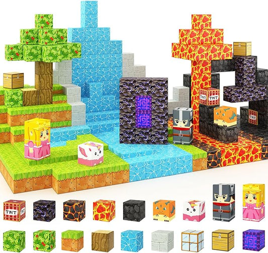 Magnetic Blocks - Build Mine Magnet World Magic Portal Forest Edition, Magnet Building Blocks Kids Toys for Ages 5-7 Toddler Toys Creative Sensory for 3+ Years Old Boys Girls Kids Games Gifts