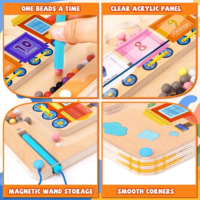 Magnetic Color and Number Maze,Montessori Toys for 2-5 Years Old Boys,Wooden Magnet Balls Puzzles,Toddler Busy Board,Preschool Learning Activities,Christmas & Birthday Gift for Kids