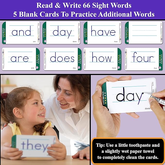 THINK2MASTER Premium 186 Laminated Alphabet, Sight Words & Phonics Flash Cards for Pre K & Kindergarten. (Bonus: 2 Dry Erase Markers, 5 Rings). Learn to Read, Write, Count, Add & Subtract Numbers.