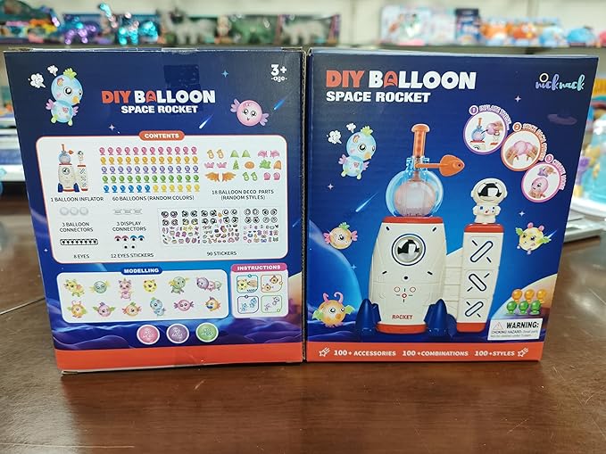 nicknack 195pcs Space Rocket DIY Balloons with Pump, DIY Sticky Balloon Maker Toy Craft Kits for Kids,Magic Balloon Kit with Bouncy Balloons Stickers Accessories, Toy Gift for Kids Boys Girls Ages 3+