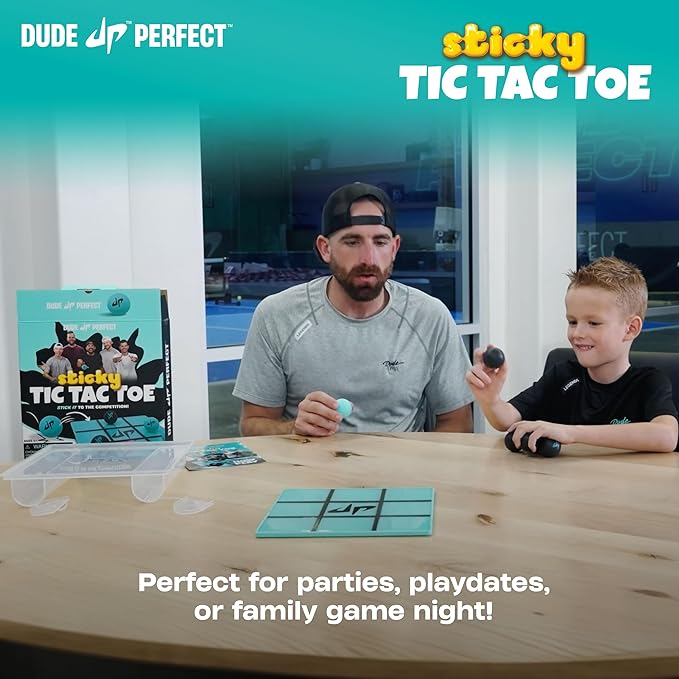 Dude Perfect Sticky Tic Tac Toe, Kids Tabletop Activity, for Family Game Night, Perfect for a Gift and Parties, 2 Players, Ages 4+