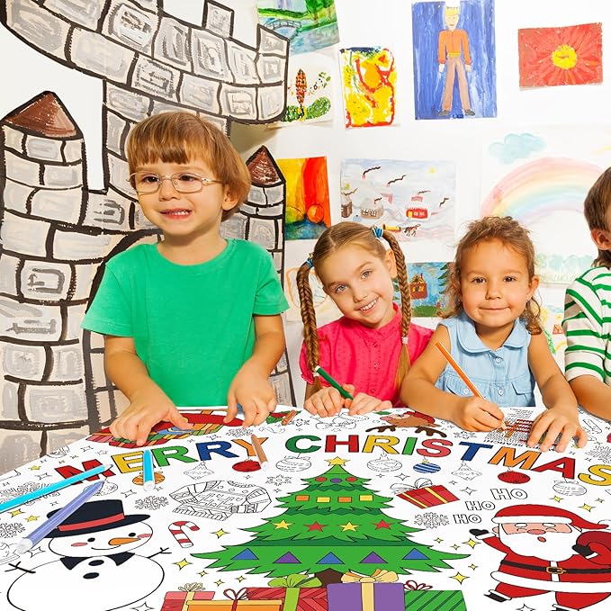 Gatherfun Christmas Decorations - Versatile 31.5 x 72 Inches Activity Poster, Merry Christmas Party Coloring Banner/Table Cover for School Parties and Special Events