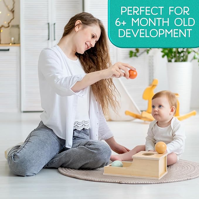 Montessori Mama Object Permanence Box - Montessori Toys for Babies 6-12 Months, Developmental Ball Drop Wooden Toy, Infant Toddler 1 Year Old Learning Essential