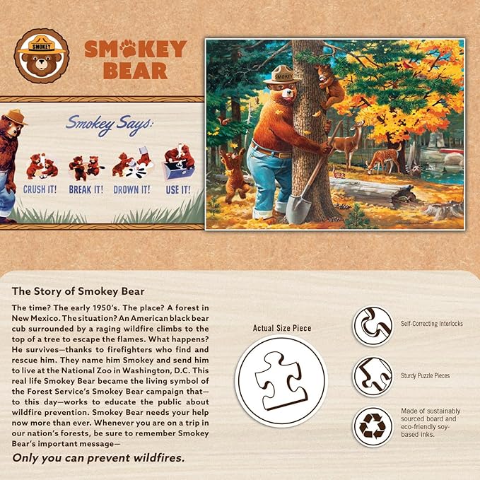 MasterPieces 100 Piece Licensed Jigsaw Puzzle for Kids - Smokey Bear - 14"x19"