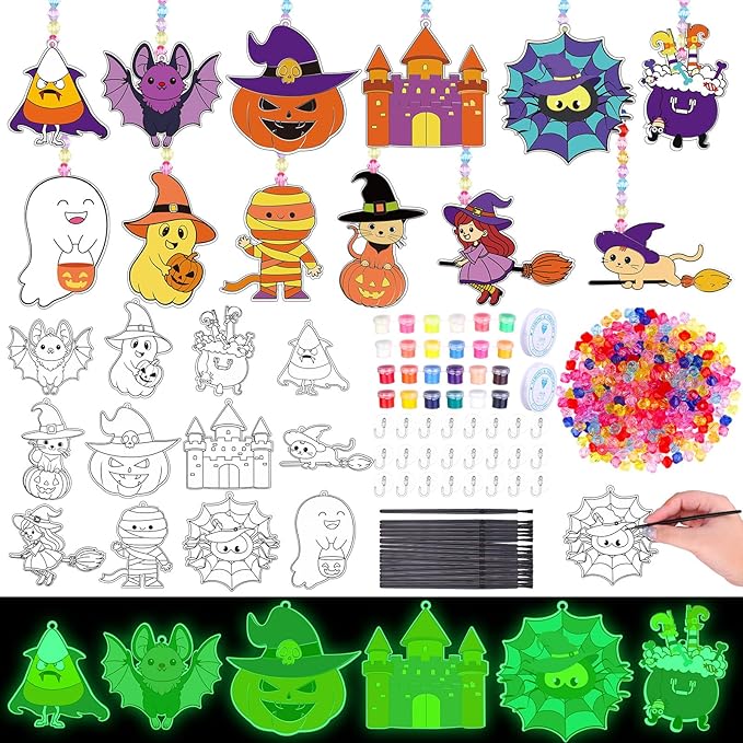 LIUBUJINGYING 36 Sets Halloween Glow in The Dark Suncatcher Kits Halloween Suncatcher Ornaments Decoration Pumpkin Boo Bat Luminous DIY Window Paint Art Suncatchers Trick or Treat Gift for Party